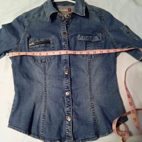 VINTAGE RARE GUESS STRETCH DENIM TOP WOMENS S/P CO - Picture 7 of 8
